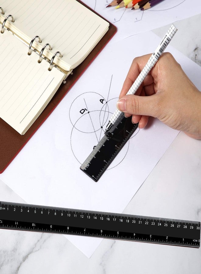 إي بوت مسطرة بلاستيكية مستقيمة من إي بوت، أداة قياس بلاستيكية، 12 بوصة و6 بوصات، قطعتان (أسود) - Image 5